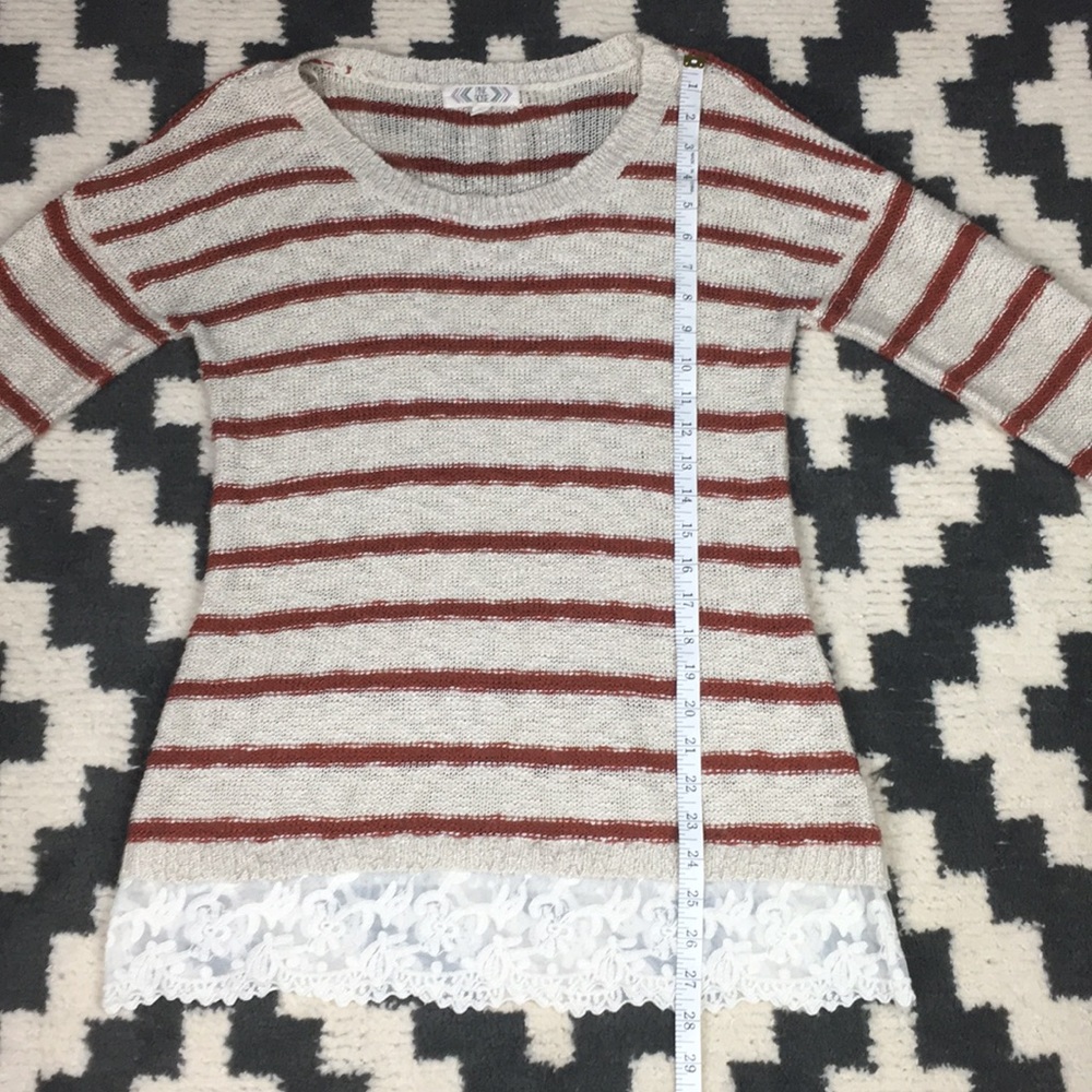 Pink Rose Creme & Burnt Orange Striped Sweater Top - Picture 10 of 10
